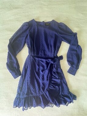 Yumi Kim Navy Puff-Sleeve Wrap Dress with Ruffle Hem Size 4